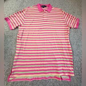 Men’s Polo Ralph Lauren Bright Pink Striped Short Sleeve Polo Shirt – Size XL